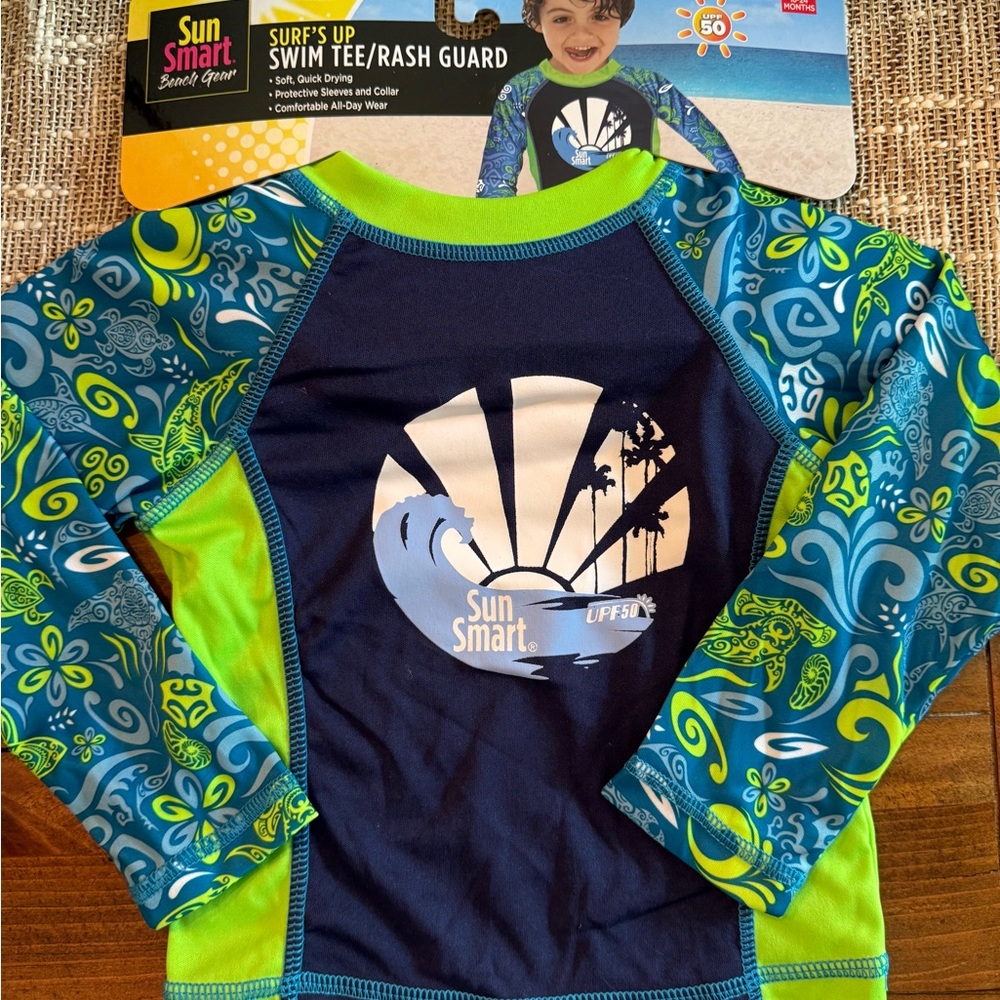 Kids Swim Tee Rash Guard - Blue and Green